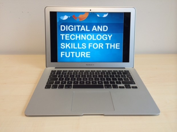 An open laptop that reads "Digital technology skills for the future"