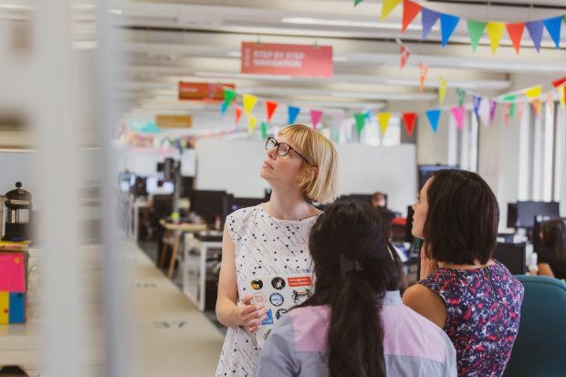 Helen Nickols, Content Designer, with her colleagues at the GDS