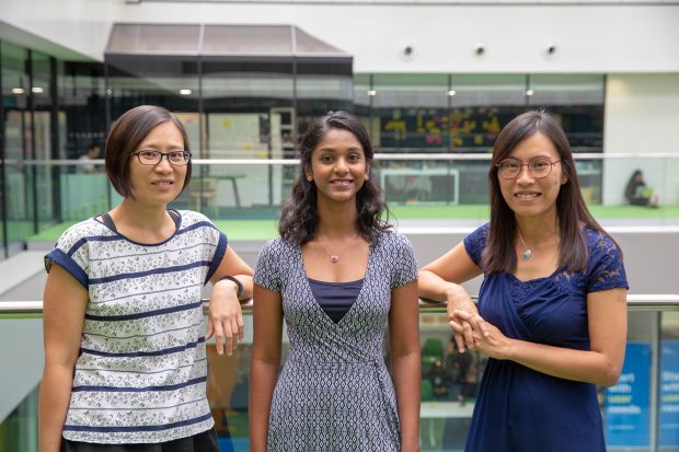 Irene Lau, Maisie Fernandes, Venus Bailey, facing the camera and smiling at the GDS