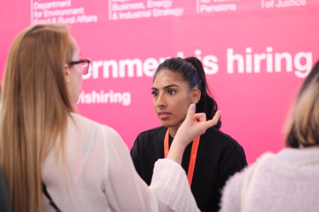 Delivery Manager on government recruitment stand at Silicon Milkroundabout