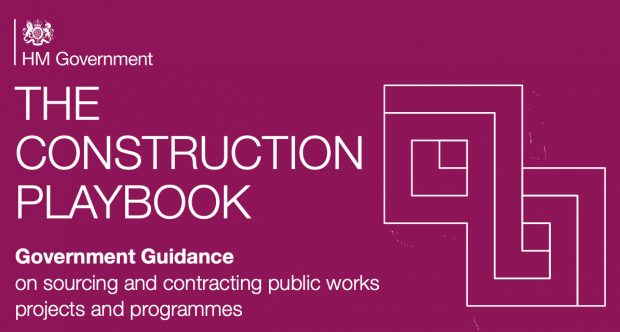 Cover page of the Construction playbook, text reads " Government guidance on sourcing and contracting public works projects and programmes"