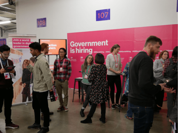 UK Government stand stating ‘Government is hiring’ at annual Silicon Milkroundabout event