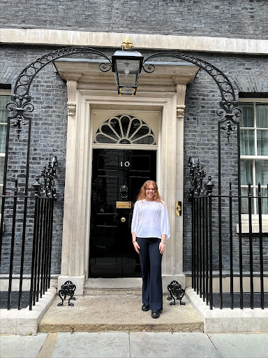 Photograph of Anna outside Ten Downing Street